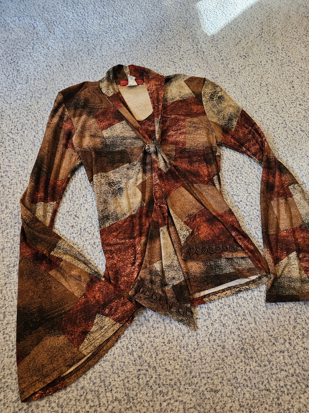Bell Sleeve Patchwork Pattern Top